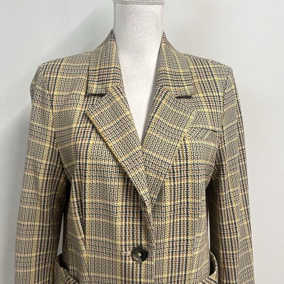 CABI Blazer Jacket size 8 Camel Brown Yellow Plaid Stretch Career Casual Pockets - Picture 3 of 11
